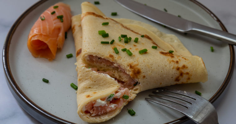 Smoked salmon and cream cheese crepes