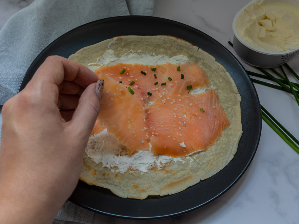 Smoked salmon and cream cheese crapes