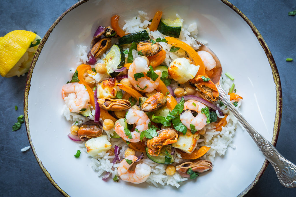 Warm Seafood Rice Salad