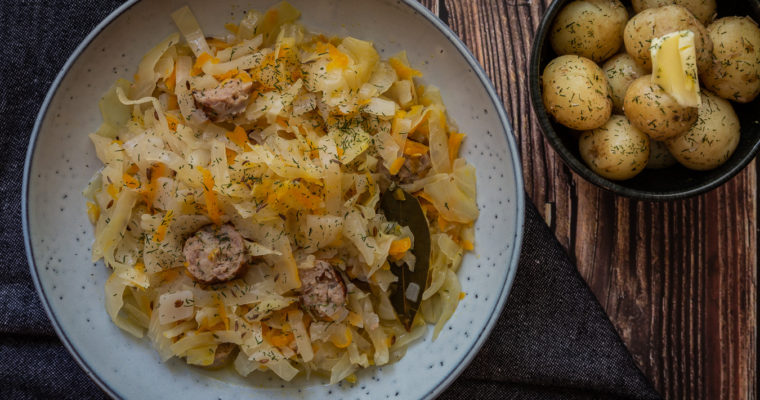 Young Cabbage Bigos (cabbage stew with sausage)