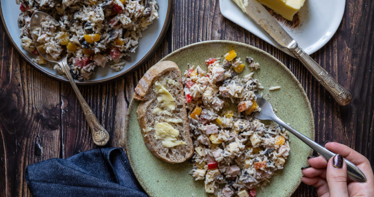 Rice salad with ham and cheese