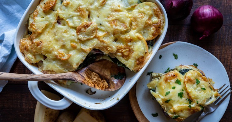 Potato Bake with Goat Cheese and Spinach (Zapiekanka Ziemniaczana)