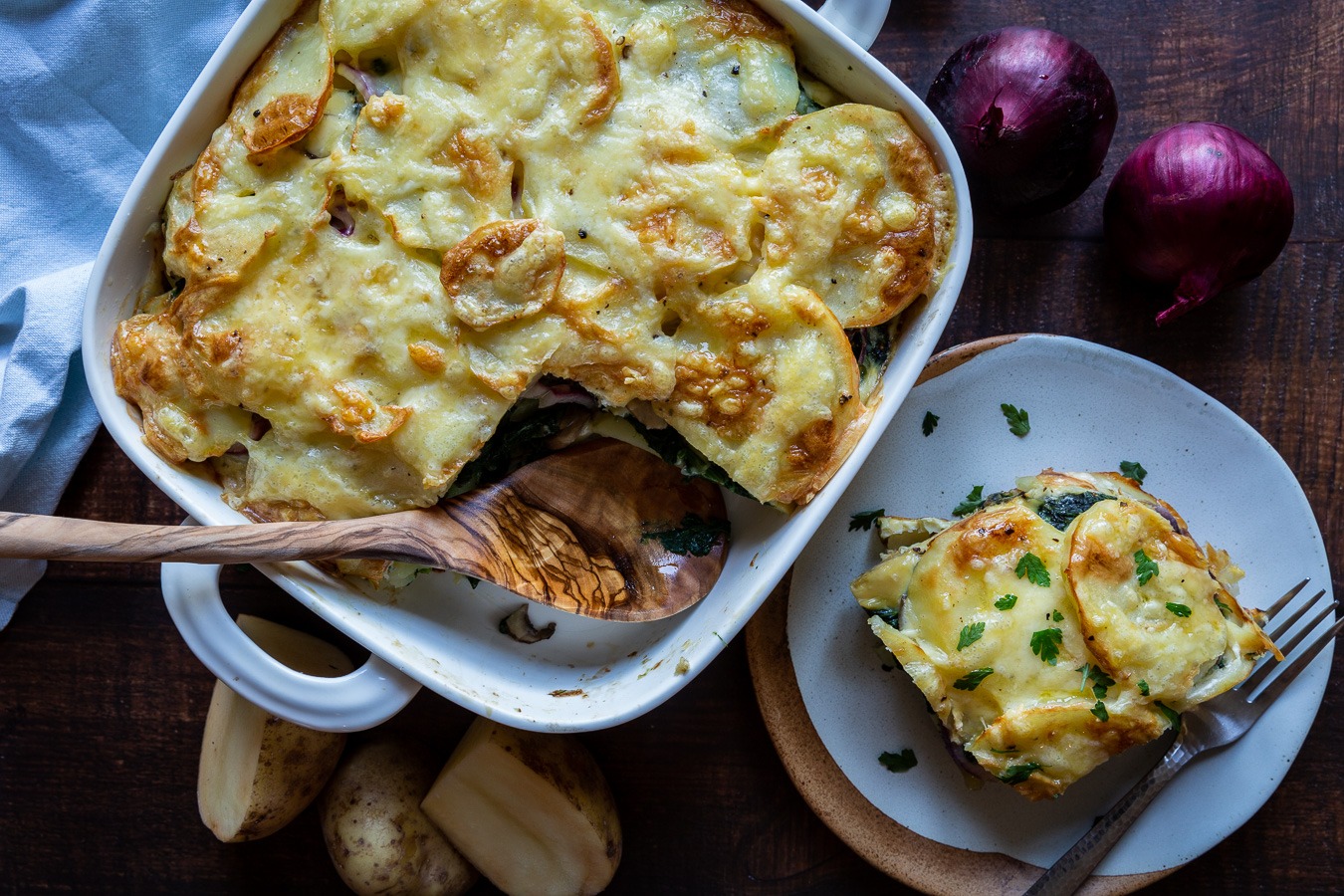 Potato Bake with Goat Cheese and Spinach (Zapiekanka Ziemniaczana)