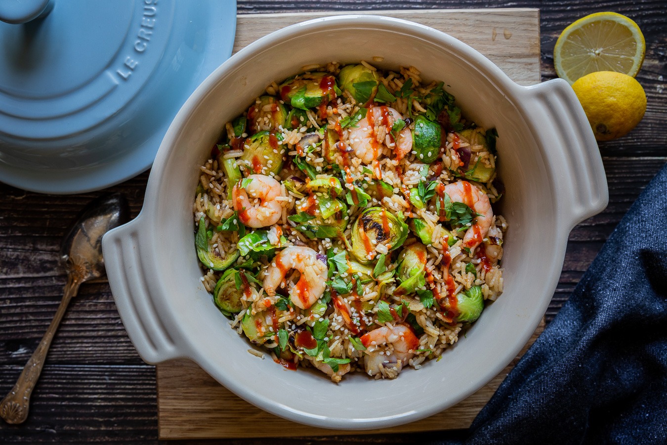 Brussels Sprouts and Prawns Rice