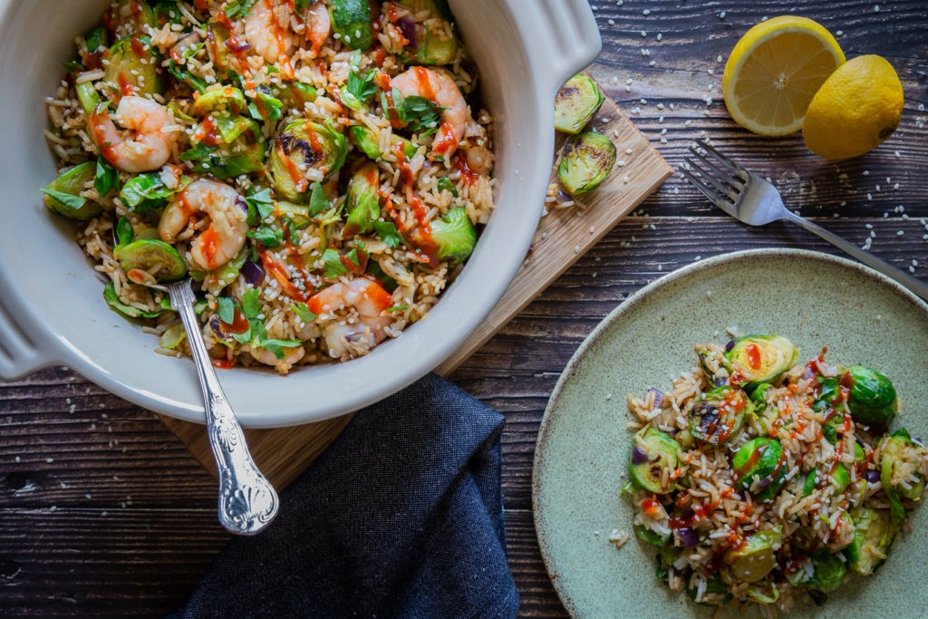 Brussels sprouts and Prawn Rice