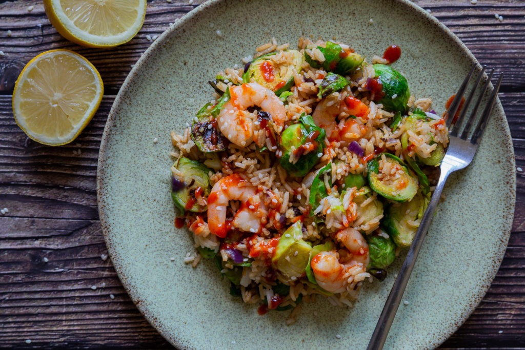Brussels sprouts and Prawn Rice