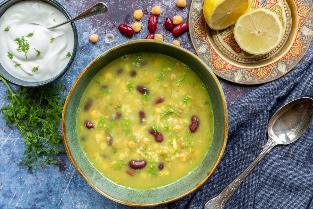 Middle Eastern Green Lentil Soup With Chicken and Herbs 