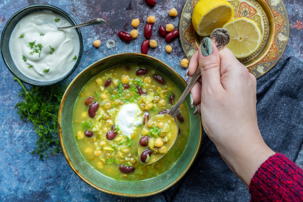 Middle Eastern Green Lentil Soup With Chicken and Herbs 