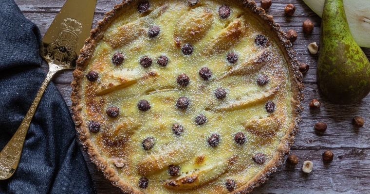 Tart with Pears, Pudding and Hazelnuts