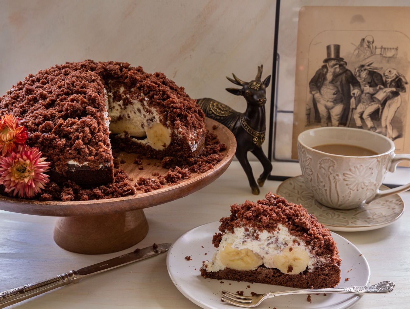 Chocolate Cake with Cream and Banana