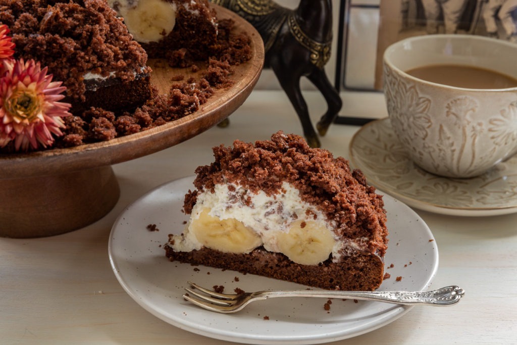 Chocolate Cake with Cream and Banana